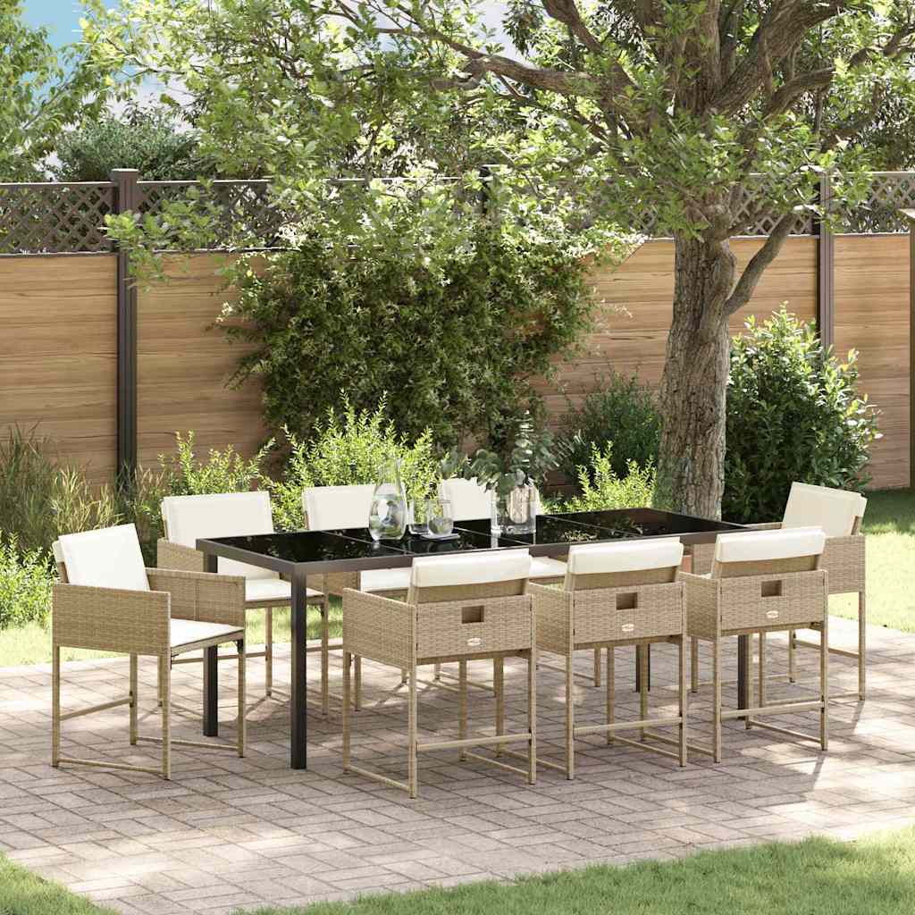 vidaXL Garten Essgruppe 9 pcs Beige Poly-Rattan