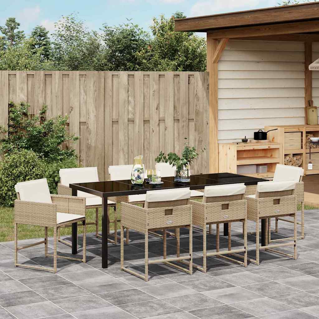 vidaXL Garten Essgruppe 9 pcs Beige Poly-Rattan