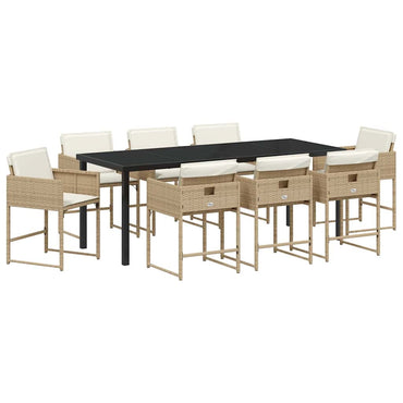 vidaXL Garten Essgruppe 9 pcs Beige Poly-Rattan