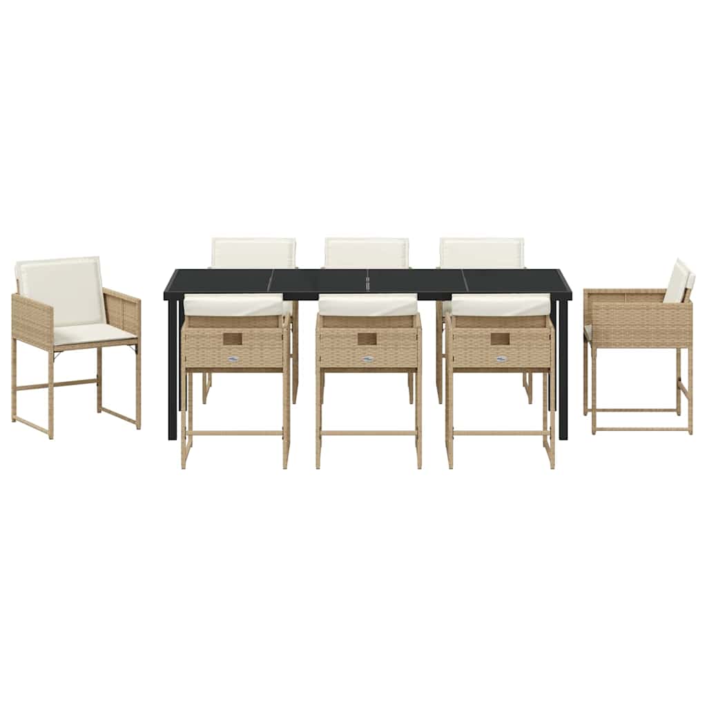 vidaXL Garten Essgruppe 9 pcs Beige Poly-Rattan