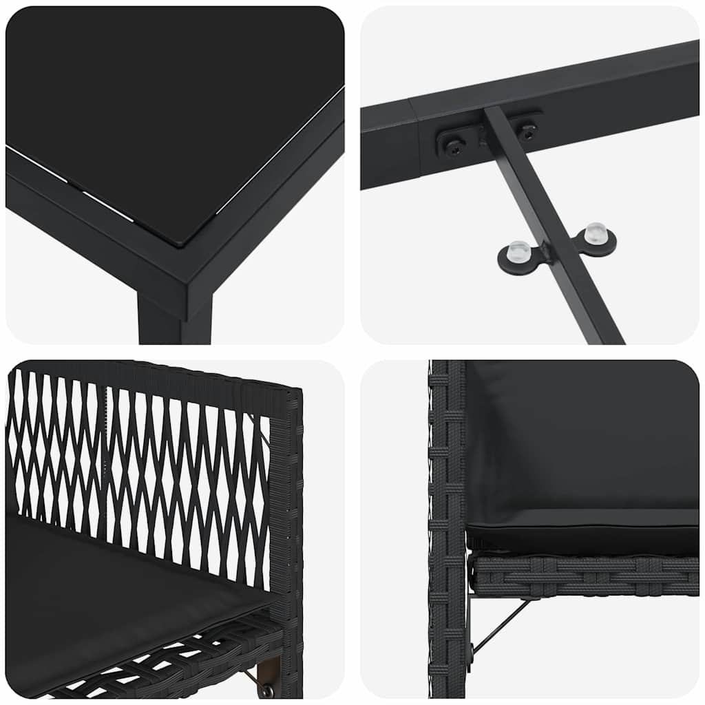 Garten Essgruppe 9 pcs Schwarz Poly-Rattan