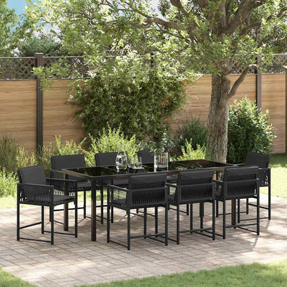 Garten Essgruppe 9 pcs Schwarz Poly-Rattan