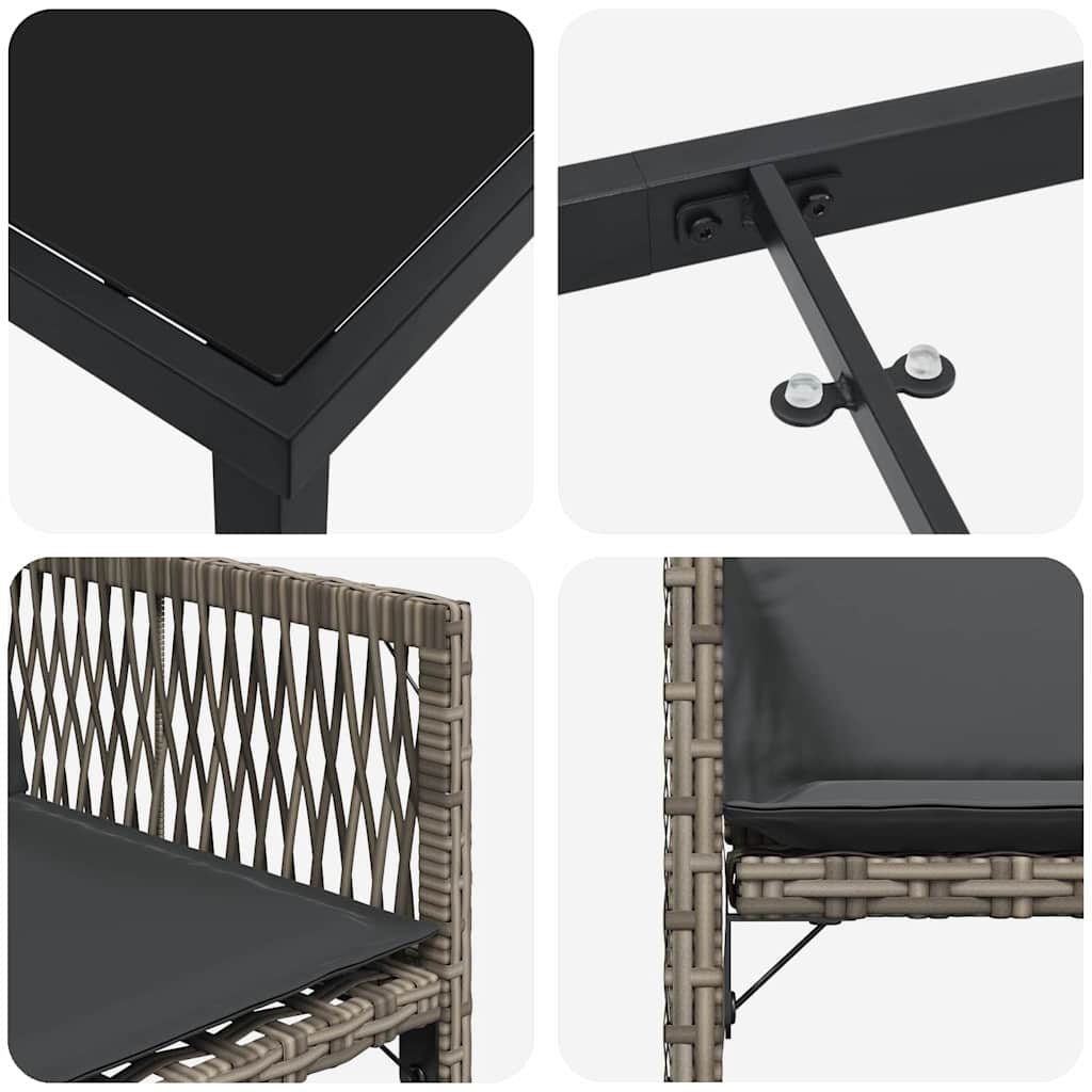 Garten Essgruppe 9 pcs Grau Poly-Rattan