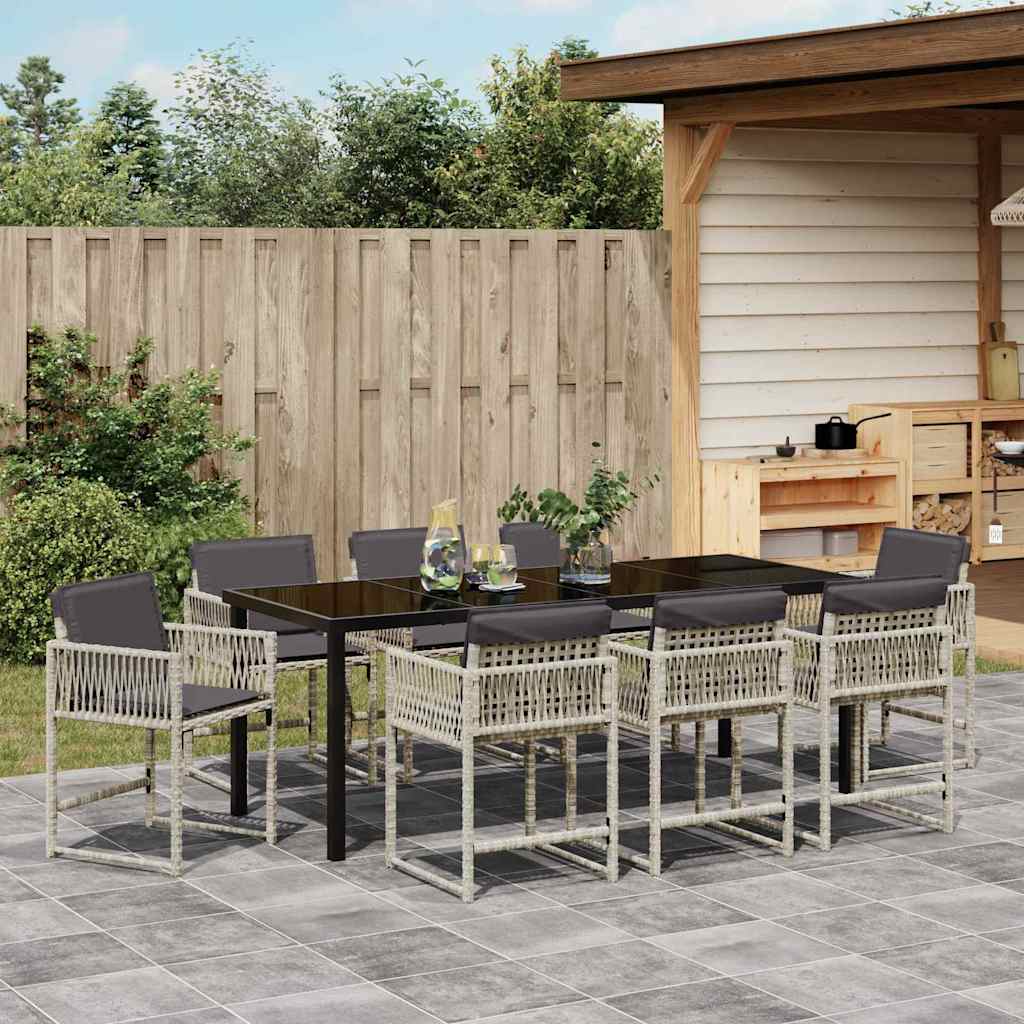 vidaXL Ensemble de salle à manger de jardin 9 pcs Gris clair Poly-rotin