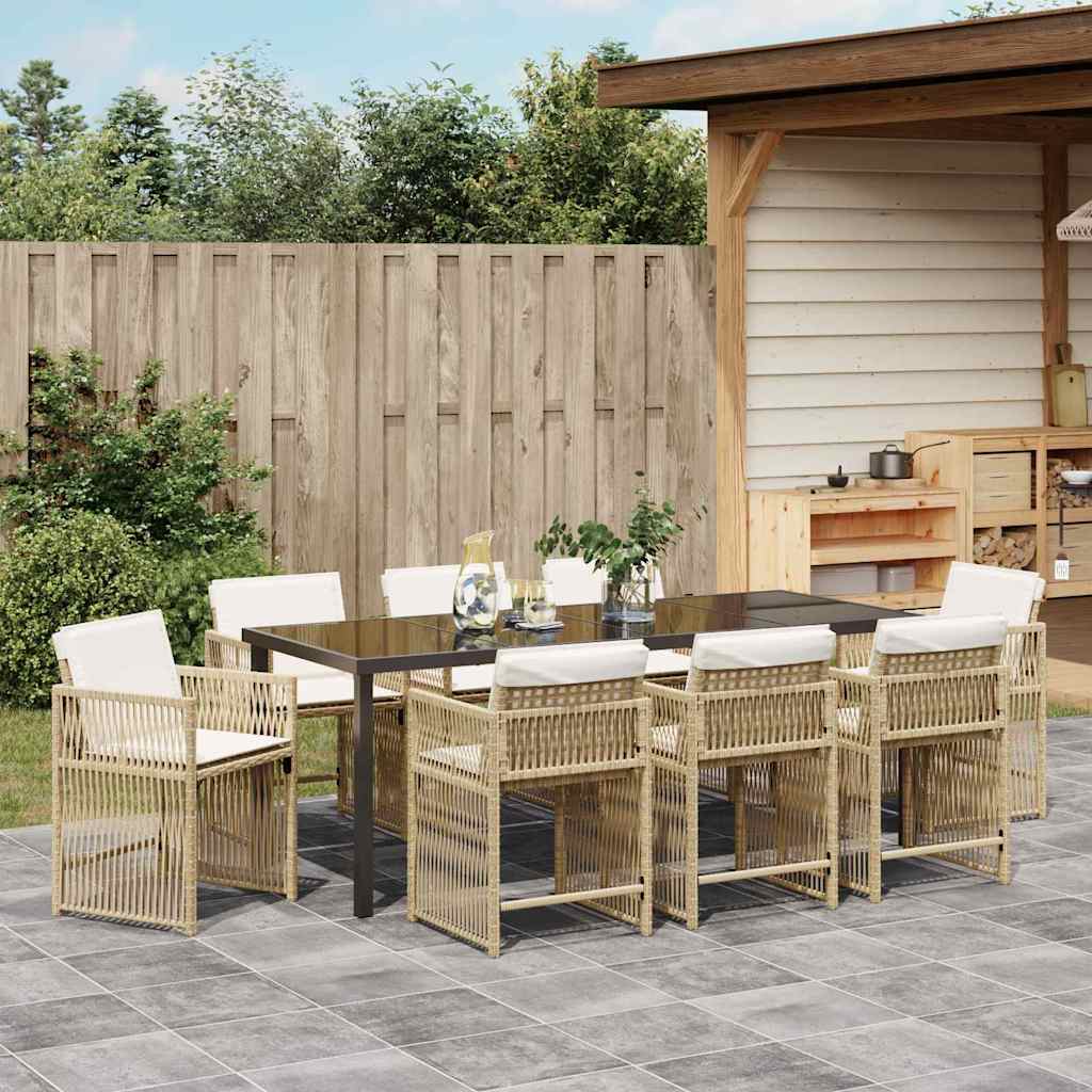 vidaXL Garten Essgruppe 9 pcs Beige Poly-Rattan