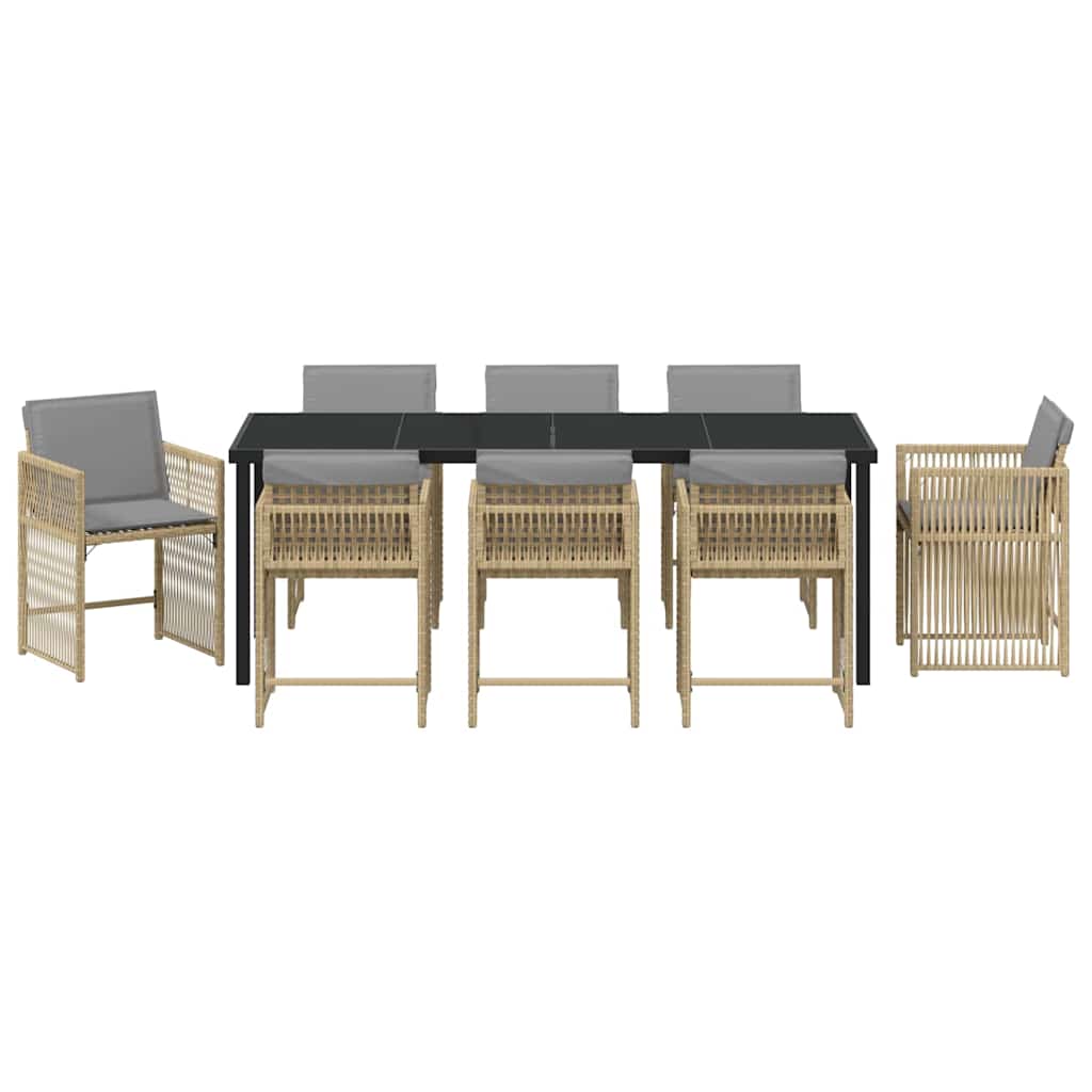Garten Essgruppe 9 pcs Beige Poly-Rattan