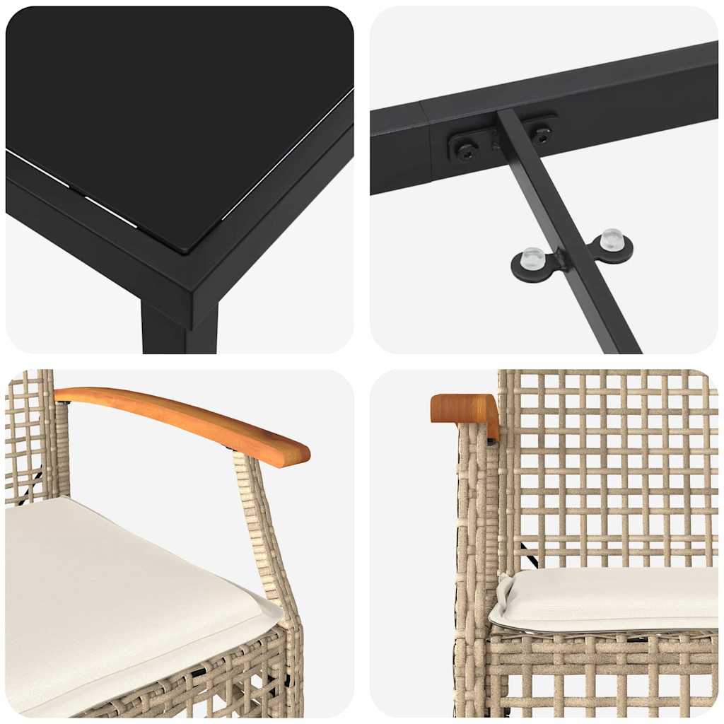 Garten Essgruppe 9 pcs Beige Poly-Rattan