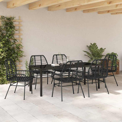 Garten Essgruppe 7 pcs Schwarz Poly-Rattan
