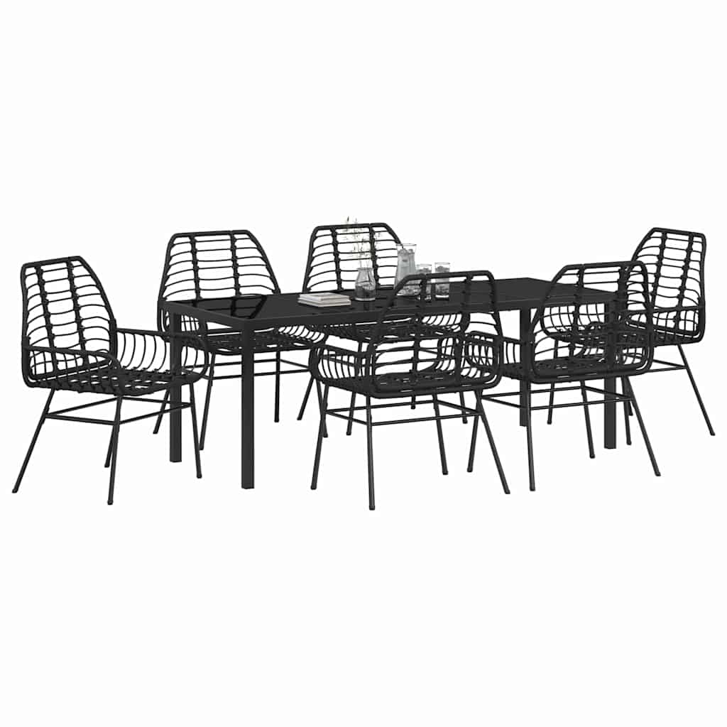 Garten Essgruppe 7 pcs Schwarz Poly-Rattan