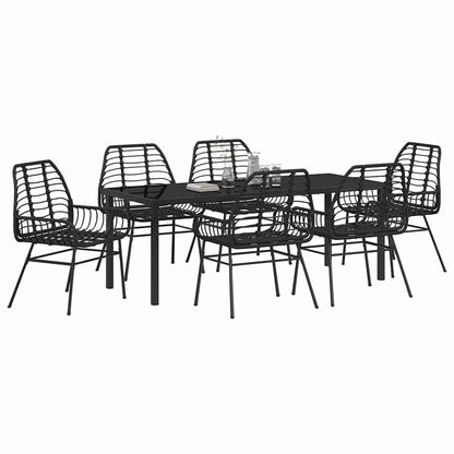 Garten Essgruppe 7 pcs Schwarz Poly-Rattan
