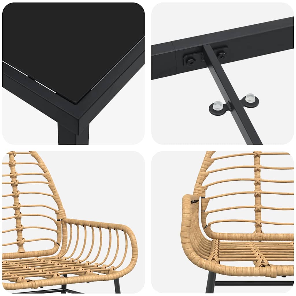 Garten Essgruppe 7 pcs Braun Poly-Rattan