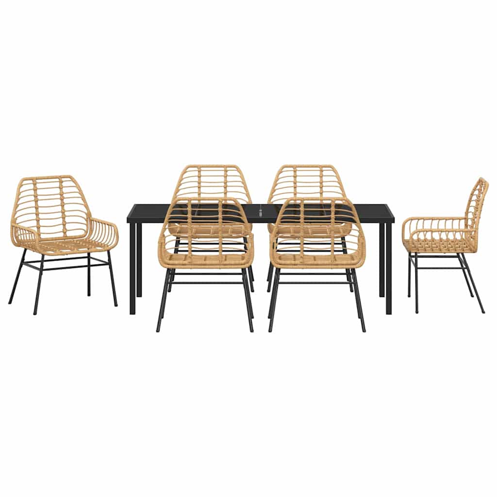 Garten Essgruppe 7 pcs Braun Poly-Rattan