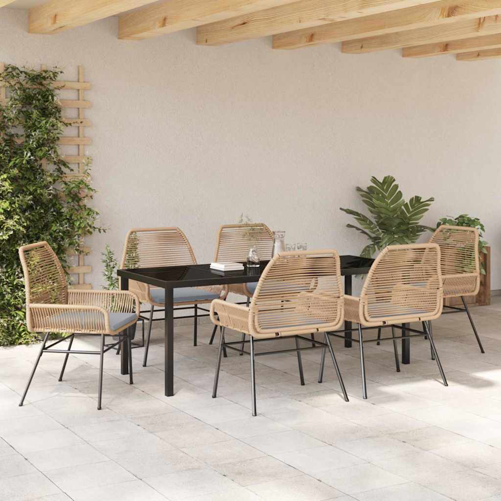 Garten Essgruppe mit Kissen 7 pcs Braun Poly-Rattan