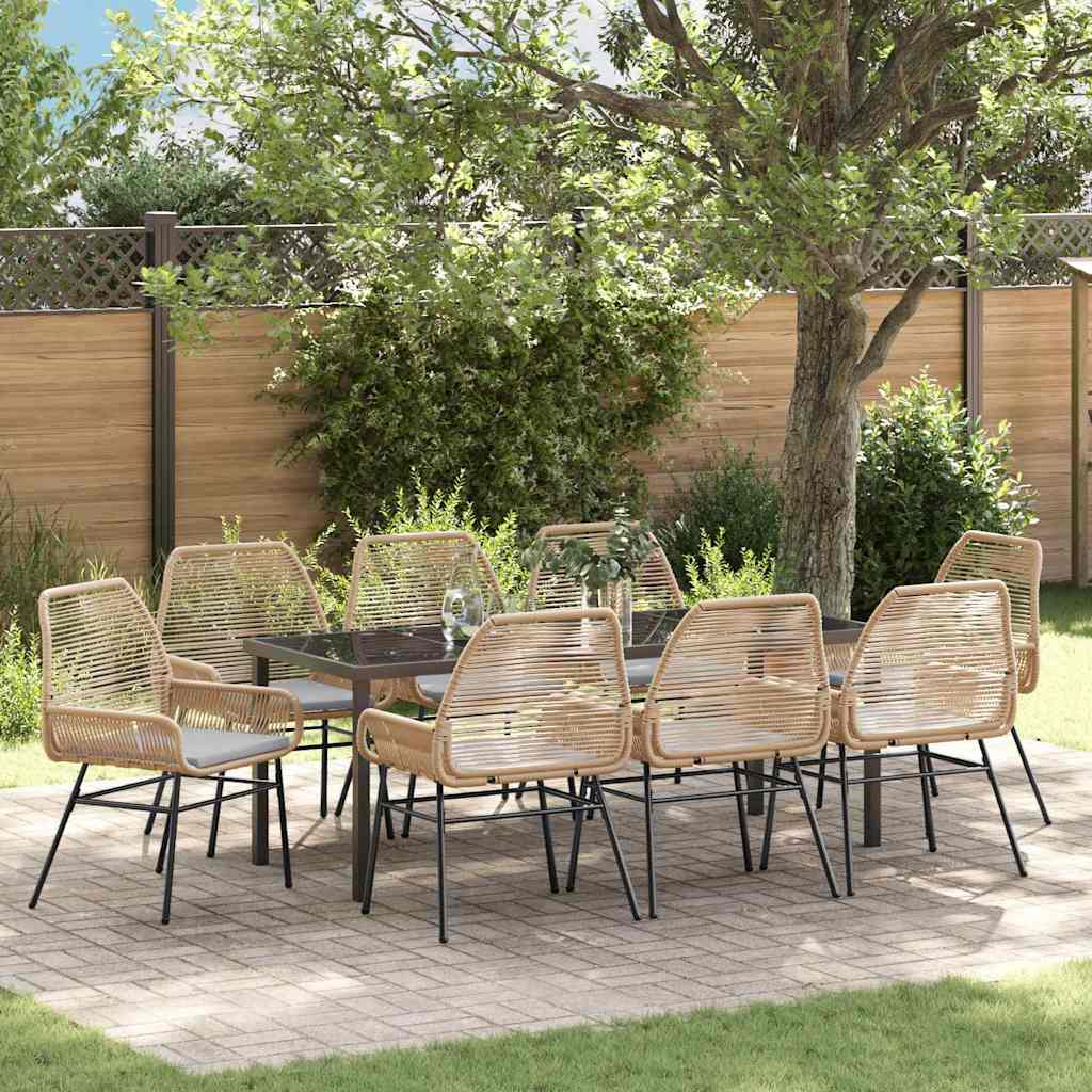 Garten Essgruppe mit Kissen 9 pcs Braun Poly-Rattan