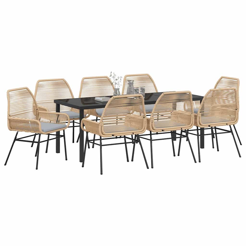 Garten Essgruppe mit Kissen 9 pcs Braun Poly-Rattan