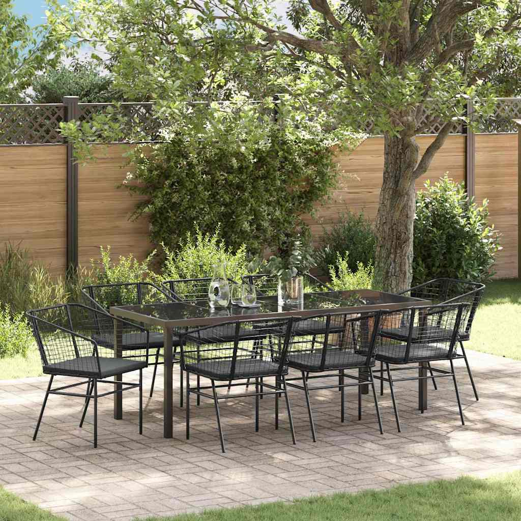 Garten Essgruppe 9 pcs Schwarz Poly-Rattan