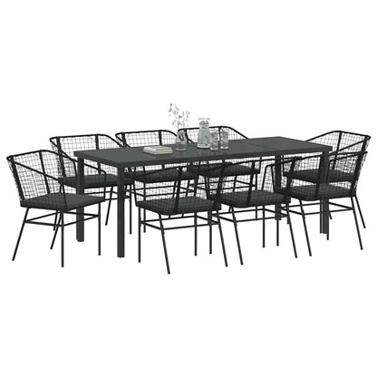 Garten Essgruppe 9 pcs Schwarz Poly-Rattan