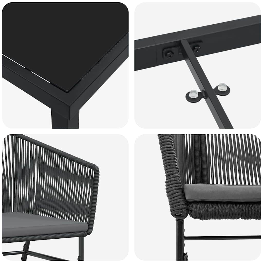 Garten Essgruppe 7 pcs Schwarz Pulverbeschichteter Stahl