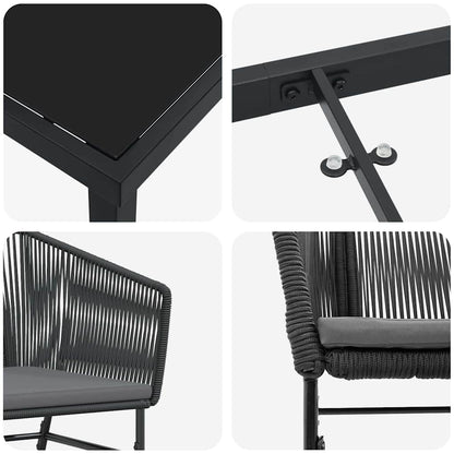 Garten Essgruppe 9 pcs Schwarz Pulverbeschichteter Stahl