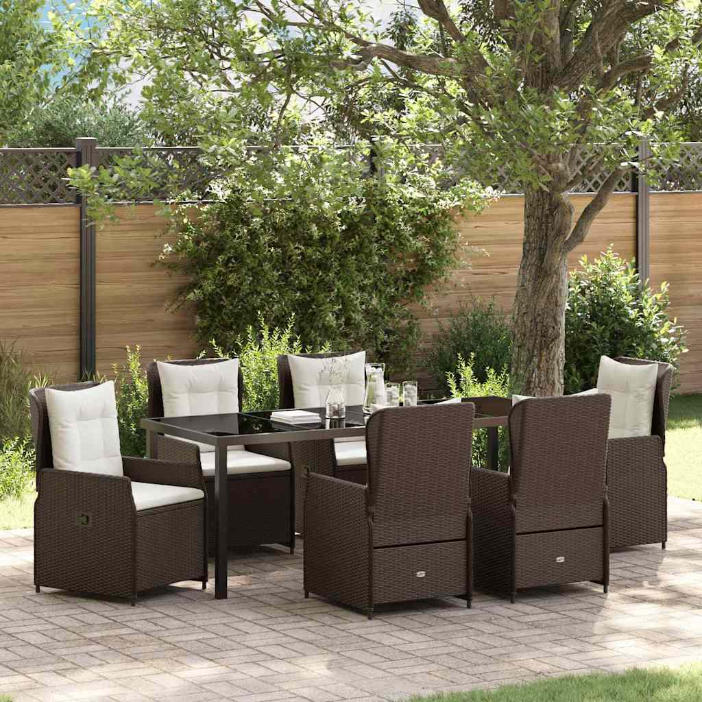 Garten Essgruppe 7 pcs Braun Poly-Rattan