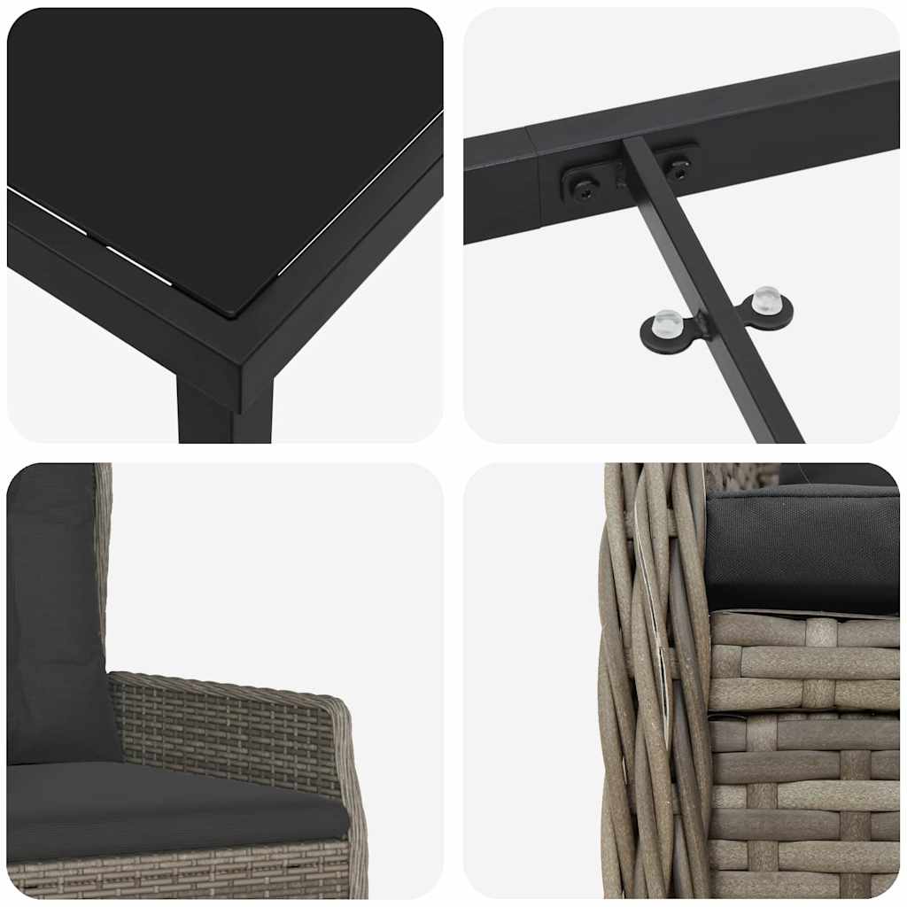 vidaXL Garten Essgruppe 3 pcs Grau Poly-Rattan