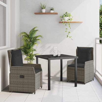 vidaXL Garten Essgruppe 3 pcs Grau Poly-Rattan