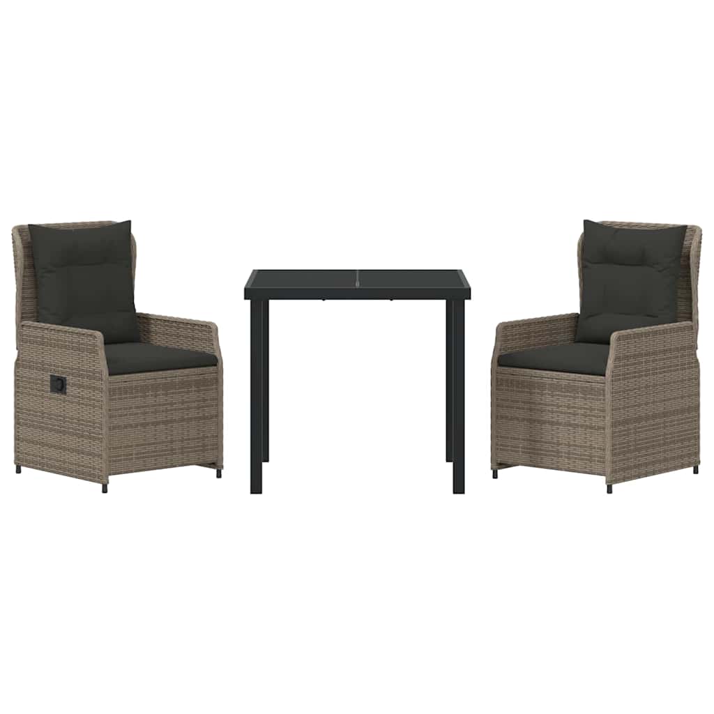 vidaXL Garten Essgruppe 3 pcs Grau Poly-Rattan