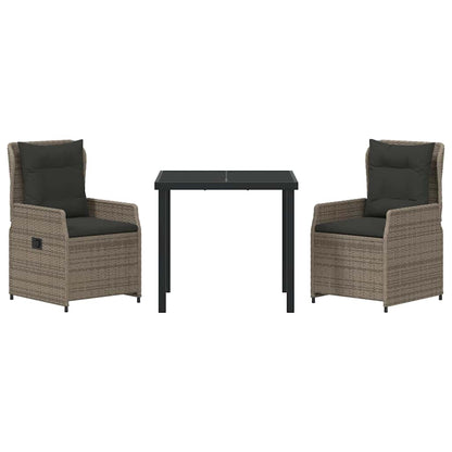 vidaXL Garten Essgruppe 3 pcs Grau Poly-Rattan