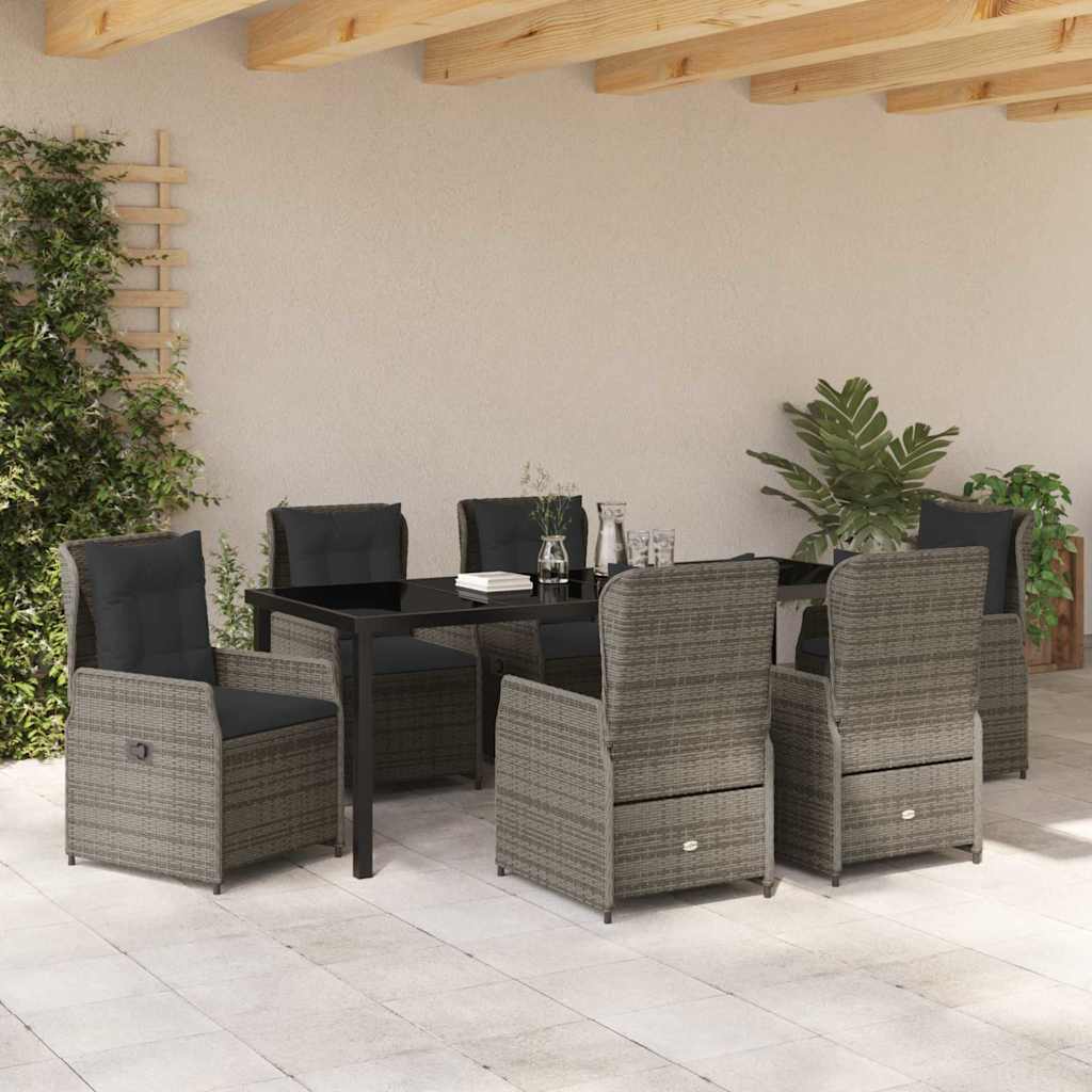 vidaXL Garten Essgruppe 7 pcs Grau Poly-Rattan