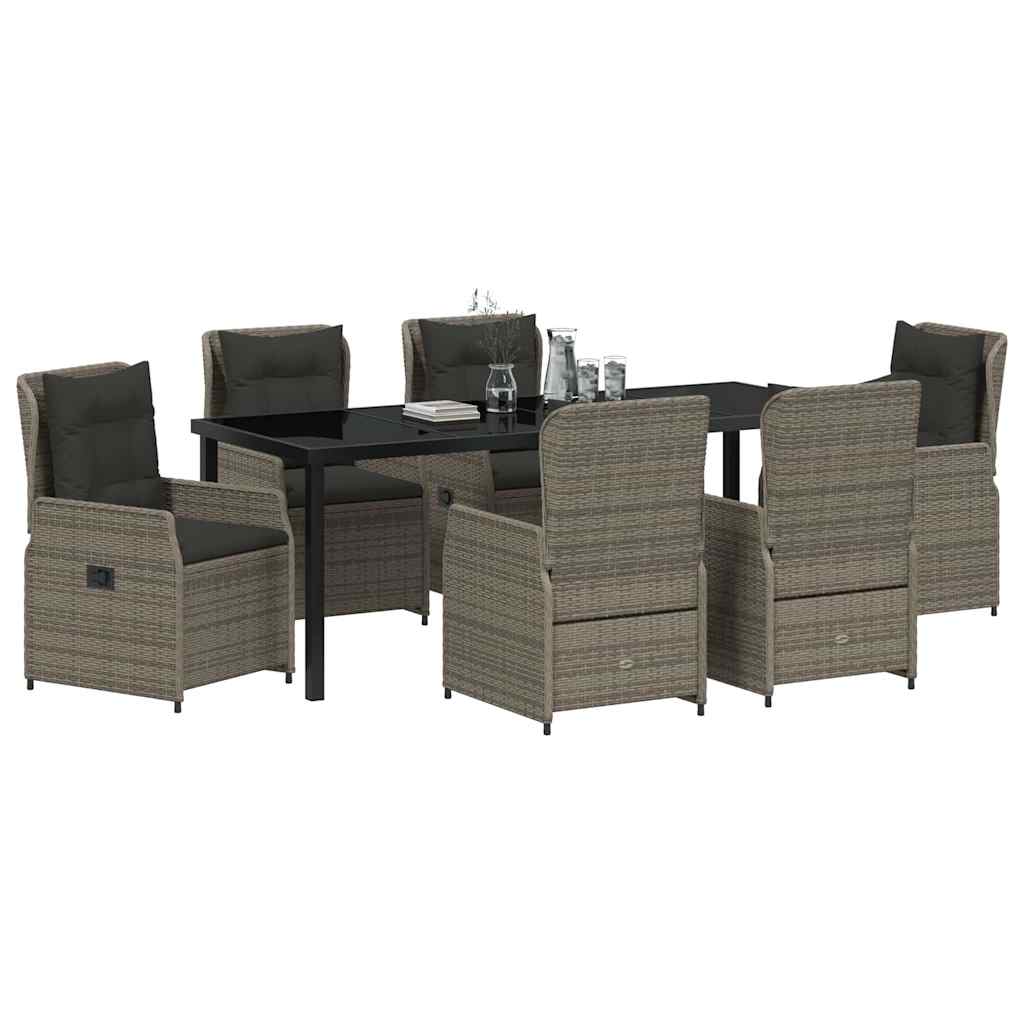vidaXL Garten Essgruppe 7 pcs Grau Poly-Rattan