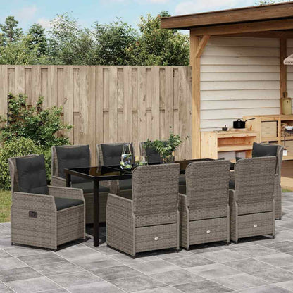 vidaXL Salon de jardin à dîner 9 pcs Gris Résine tressée