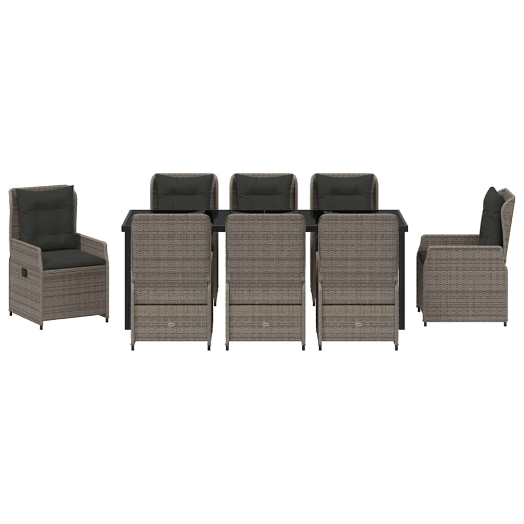 vidaXL Salon de jardin à dîner 9 pcs Gris Résine tressée
