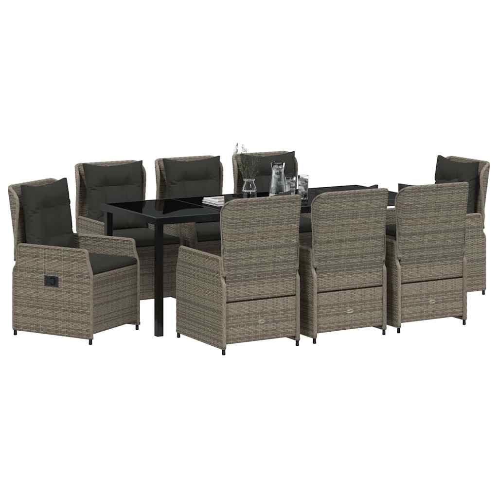 vidaXL Salon de jardin à dîner 9 pcs Gris Résine tressée