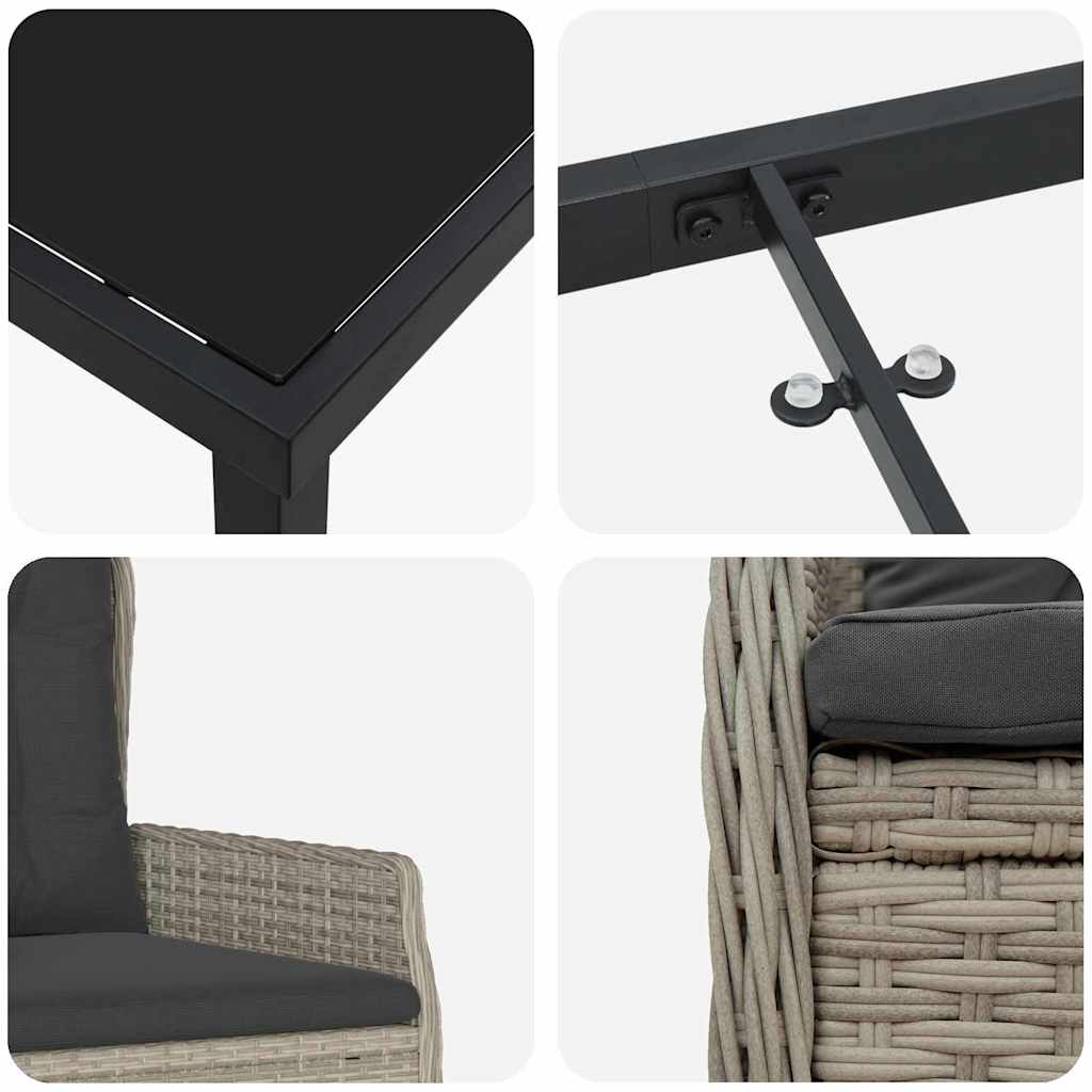 Garten Essgruppe 9 pcs Hellgrau Poly-Rattan