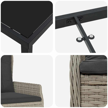 Garten Essgruppe 9 pcs Hellgrau Poly-Rattan