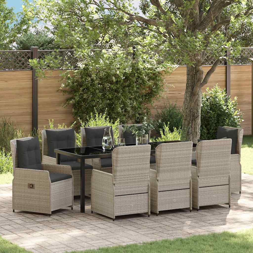 Garten Essgruppe 9 pcs Hellgrau Poly-Rattan