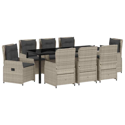 Garten Essgruppe 9 pcs Hellgrau Poly-Rattan