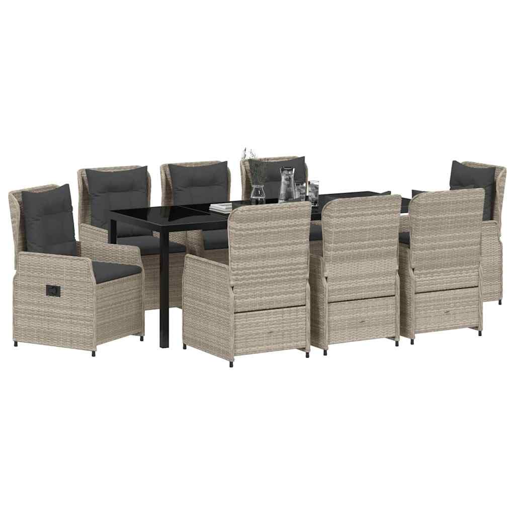 Garten Essgruppe 9 pcs Hellgrau Poly-Rattan