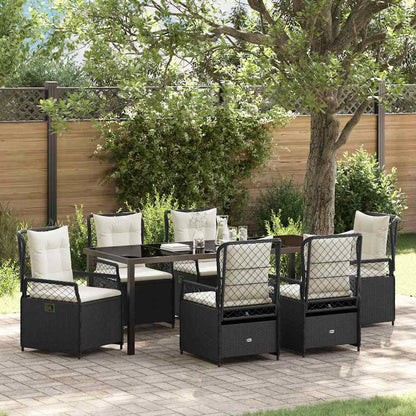 Garten Essgruppe 7 pcs Schwarz Poly-Rattan