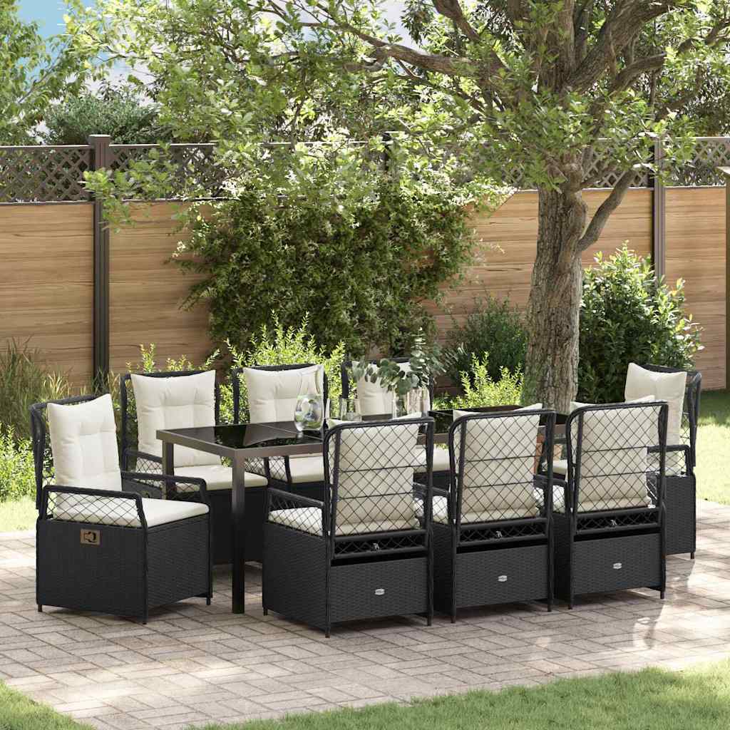 Garten Essgruppe 9 pcs Schwarz Poly-Rattan