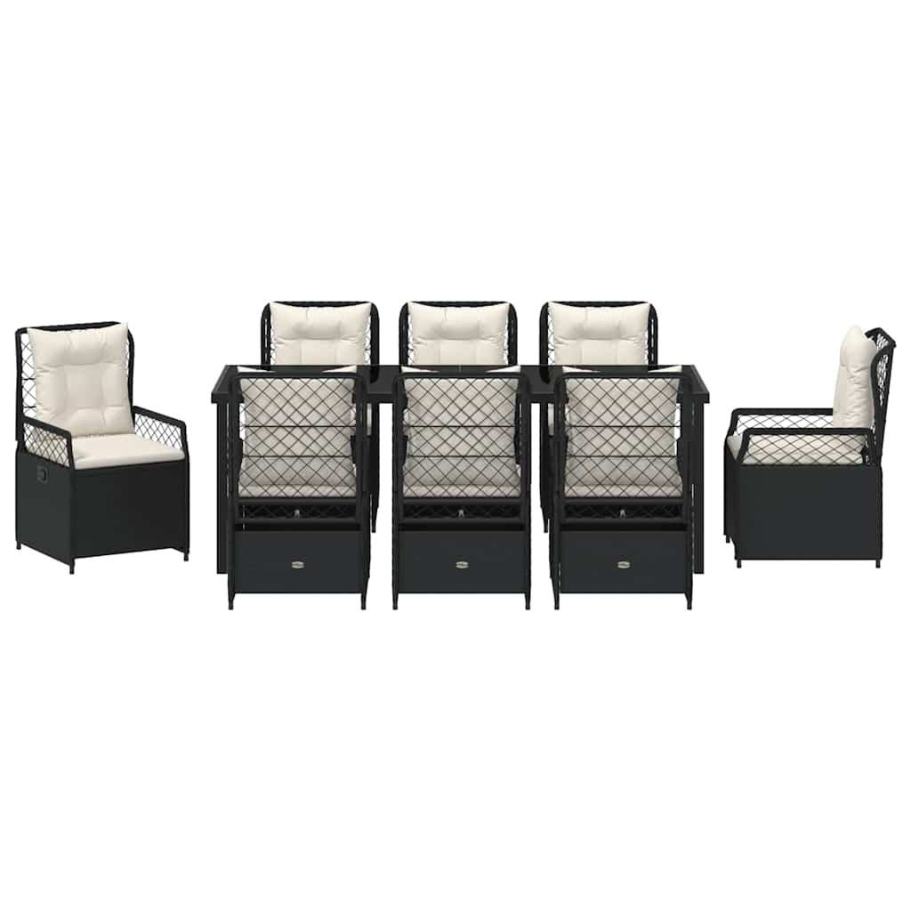 Garten Essgruppe 9 pcs Schwarz Poly-Rattan