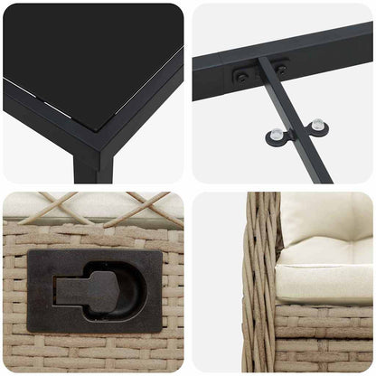 Garten Essgruppe 7 pcs Beige und Cremeweiß Poly-Rattan