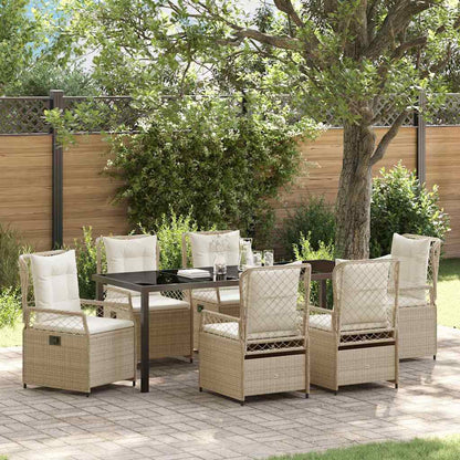 Garten Essgruppe 7 pcs Beige und Cremeweiß Poly-Rattan