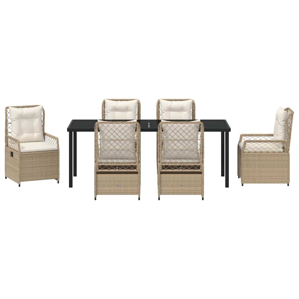 Garten Essgruppe 7 pcs Beige und Cremeweiß Poly-Rattan