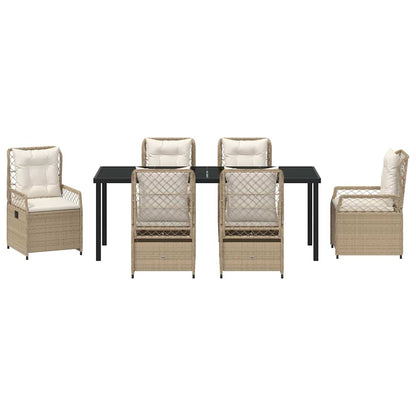 Garten Essgruppe 7 pcs Beige und Cremeweiß Poly-Rattan
