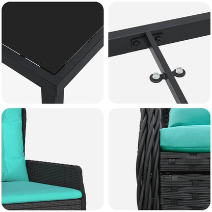 Garten Essgruppe 7 pcs Schwarz Poly Rattan