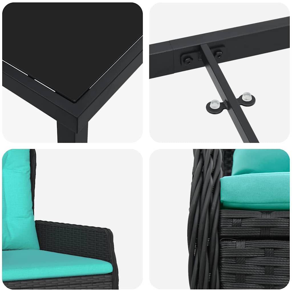 vidaXL Garten Essgruppe 9 pcs Schwarz Poly Rattan