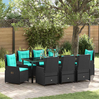 vidaXL Garten Essgruppe 9 pcs Schwarz Poly Rattan