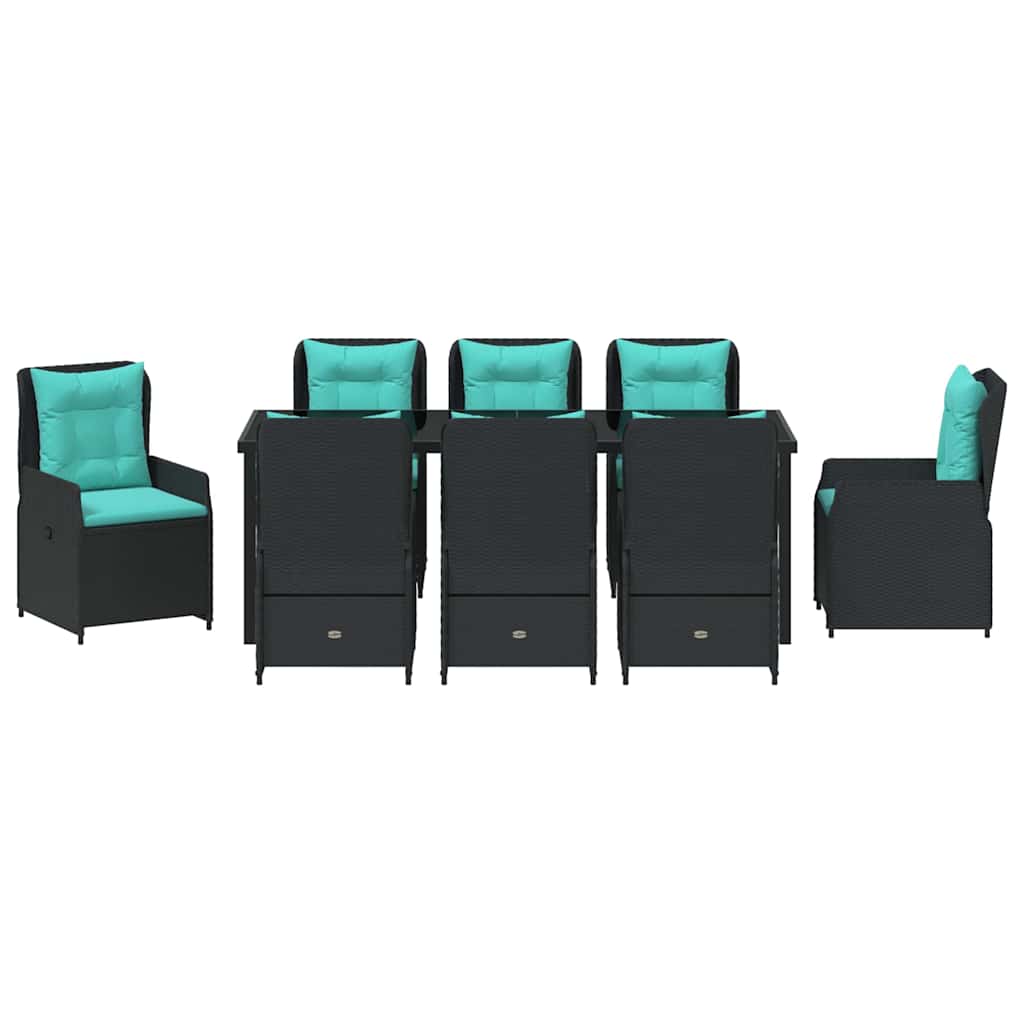 vidaXL Garten Essgruppe 9 pcs Schwarz Poly Rattan