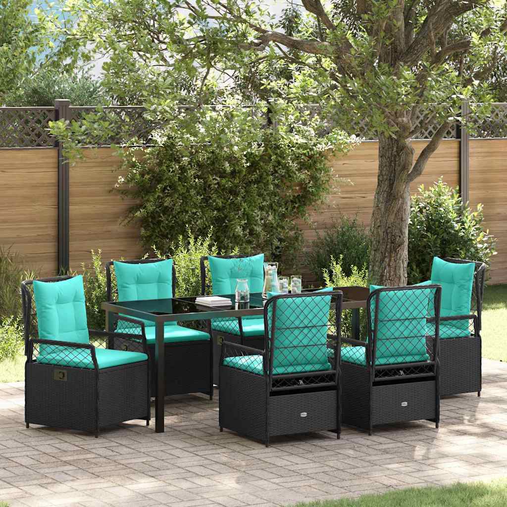 Garten Essgruppe 7 pcs Schwarz Poly-Rattan
